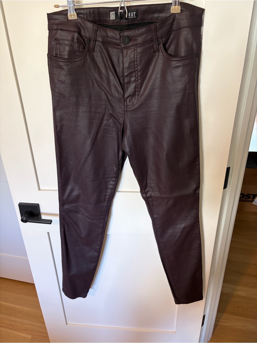 Kut from the Kloth Women’s Coated Skinny Jeans in Dark Burgundy